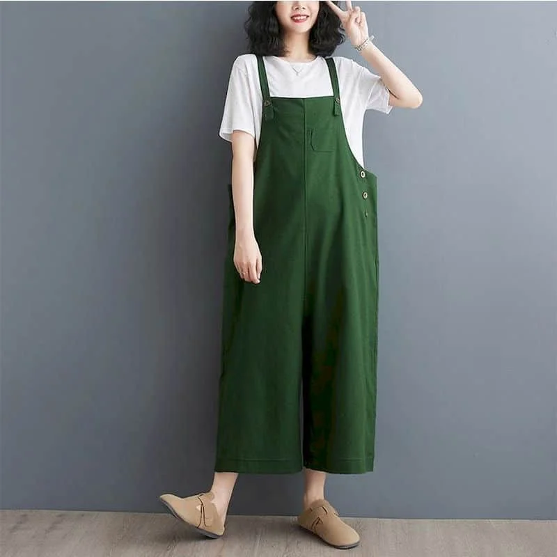 

Solid Jumpsuits for Women Loose Workwear Playsuits Safari Style One Piece Outfit Women Casual Overalls Straight Cropped Pants