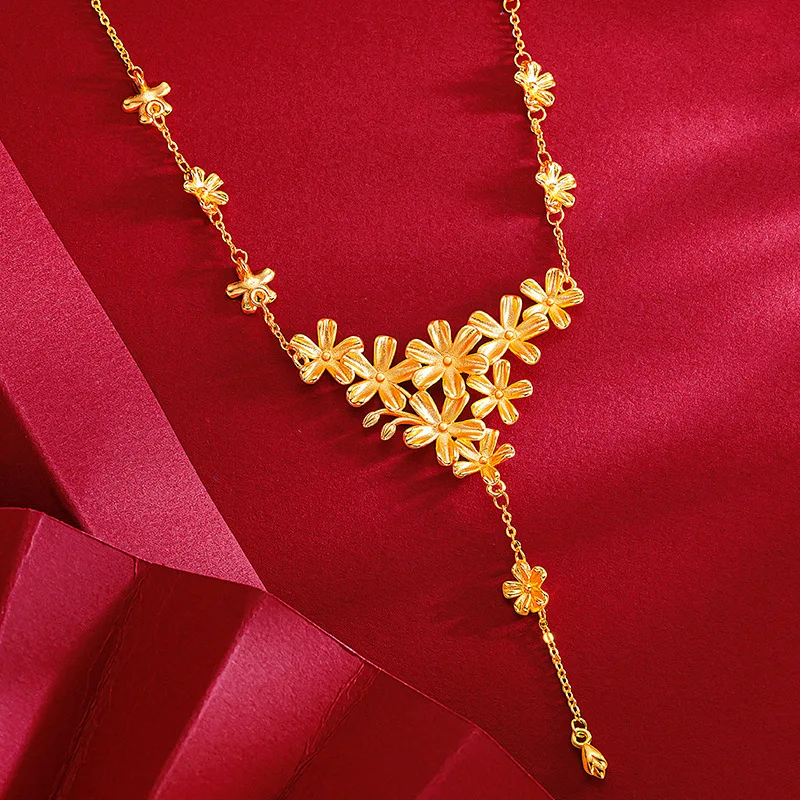 

9999 real gold 24K yellow gold New Chinese Style Wedding Dress Fashion Flower Tassel Flower Collarbone Necklace