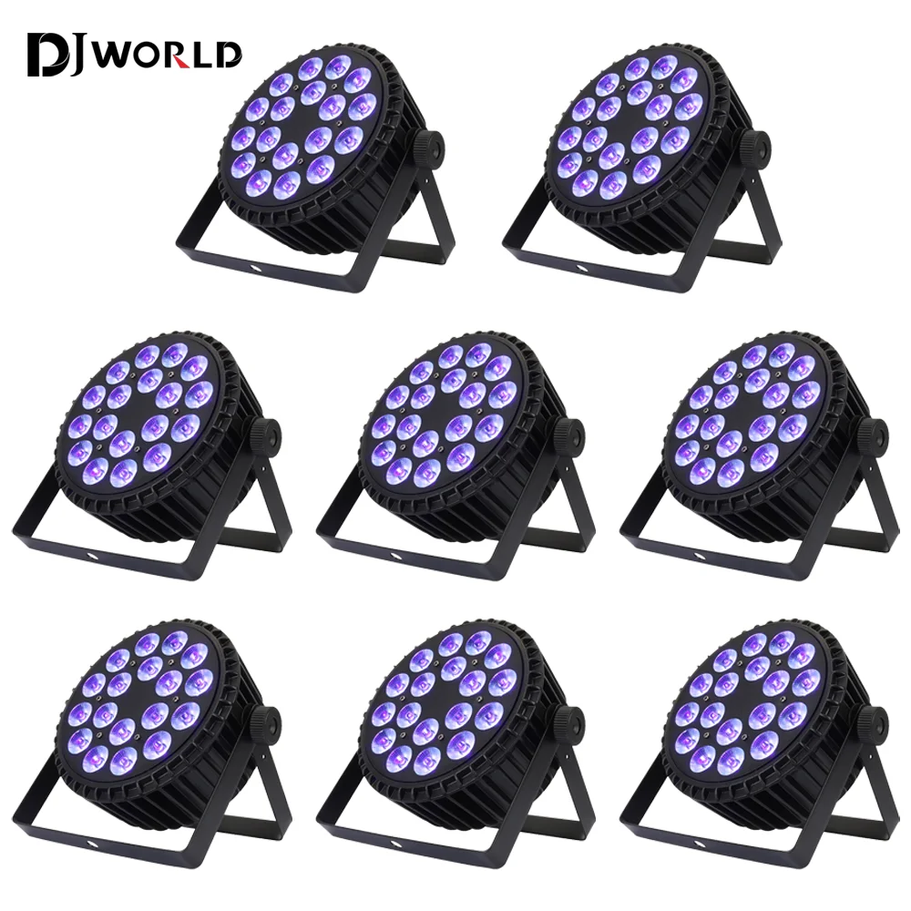 8pcs/set LED Par Light 18x18w RGBWA UV 6in1 Flat Aluminum Par Light DMX512 Professional Stage Lighting Disco Party Bar