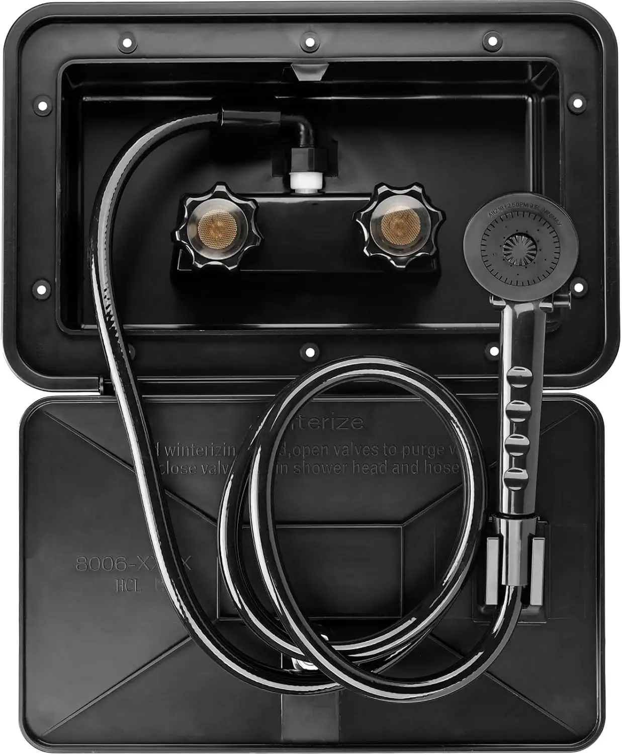 

RV Exterior Shower Box Kit RV Outdoor Shower Box Kit Faucet Replacement with Shower Head & Hose (Black)