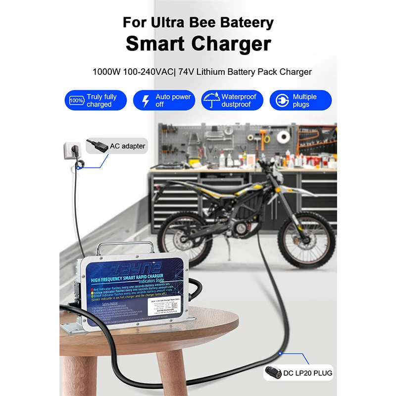 surron Ultra bee Electric vehicle 85V12A Waterproof Smart charger wide input voltage range 100~240V For 74V ulrta bee battery