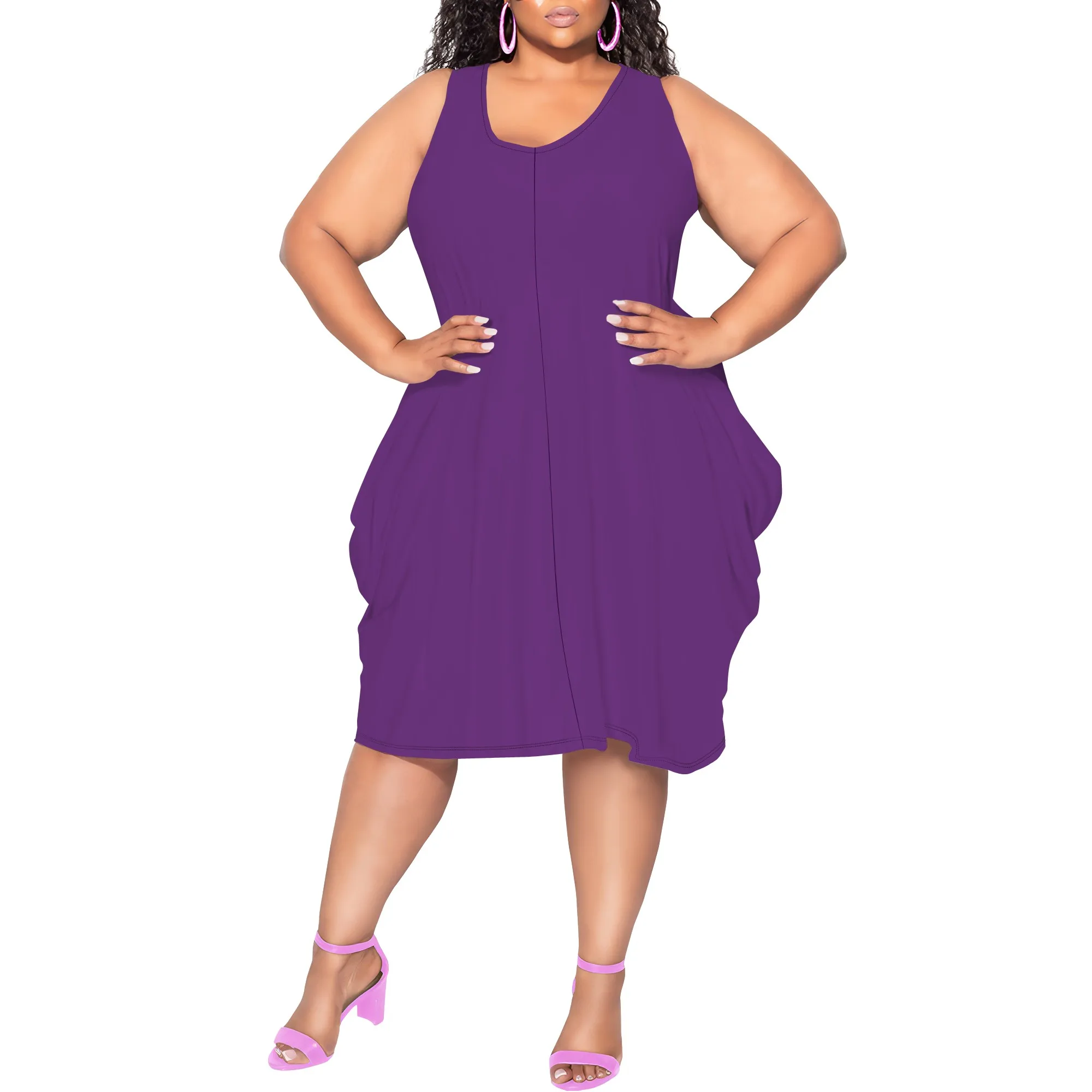 

Women's Summer Sexy Sleeveless Loose Plus Size Dress Fashion Printed Beach Party Dress Casual Vacation Midi Dress