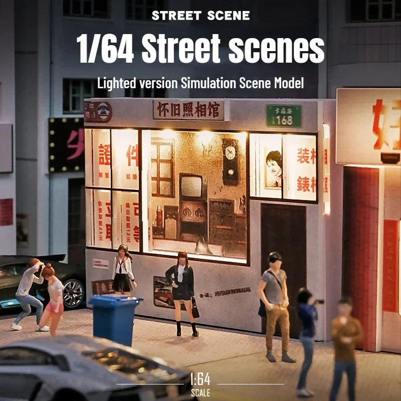 1/64 Scale Diorama Car Garage Model LED Lighting City Street View Backdrop Display Scene Building Model Collection Gift Toy