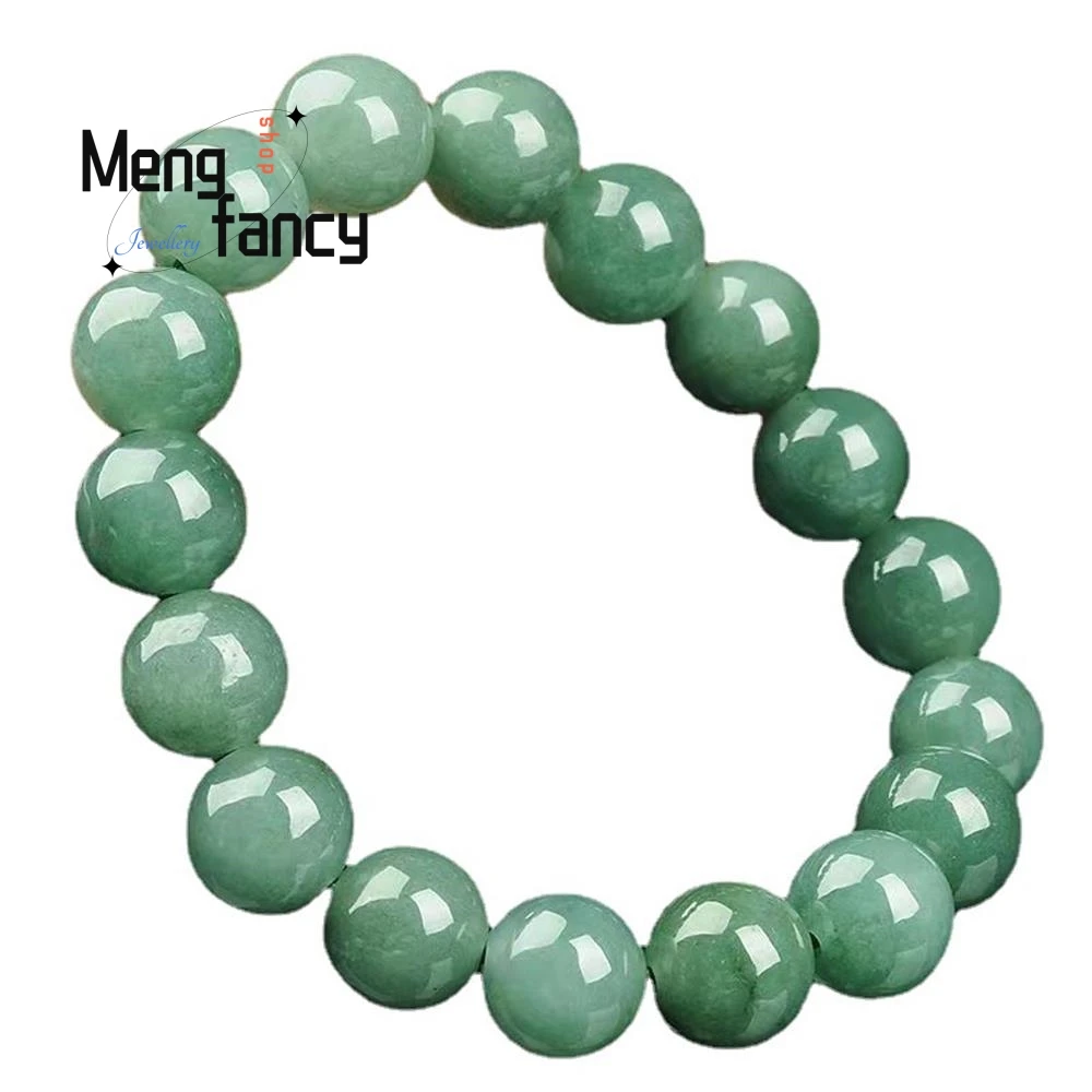 Natural Myanmar Jadeite Oil Green Bead Bracelet Exquisite Elegant Simple High-grade Luxury Quality Jade Jewellery Holiday Gifts