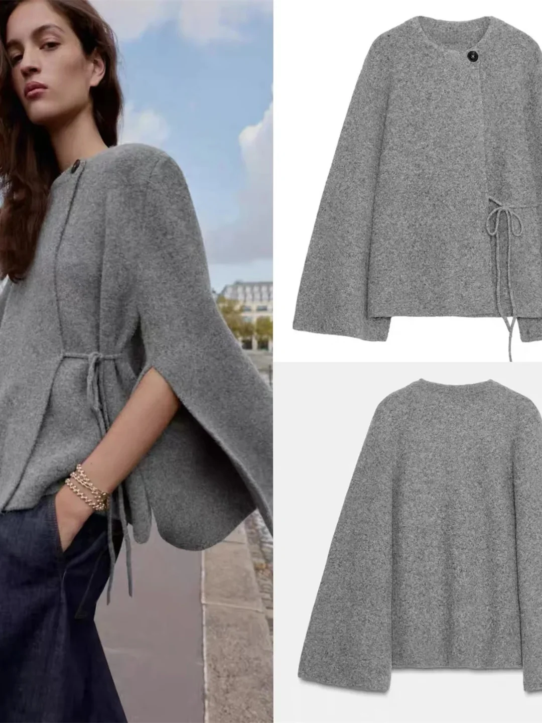 New Autumn Winter Women's Knitted Coat Double Lapel Design round Ne Sve Slit Loose Fit Commute Sle Long Sve Coat