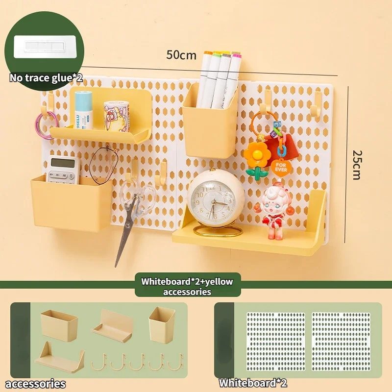 Hole Board Dormitory Wall Shelf Kawaii Home Decoration Free Punching Adhesive Students Study Wall Mounted Storage Rack Organizer