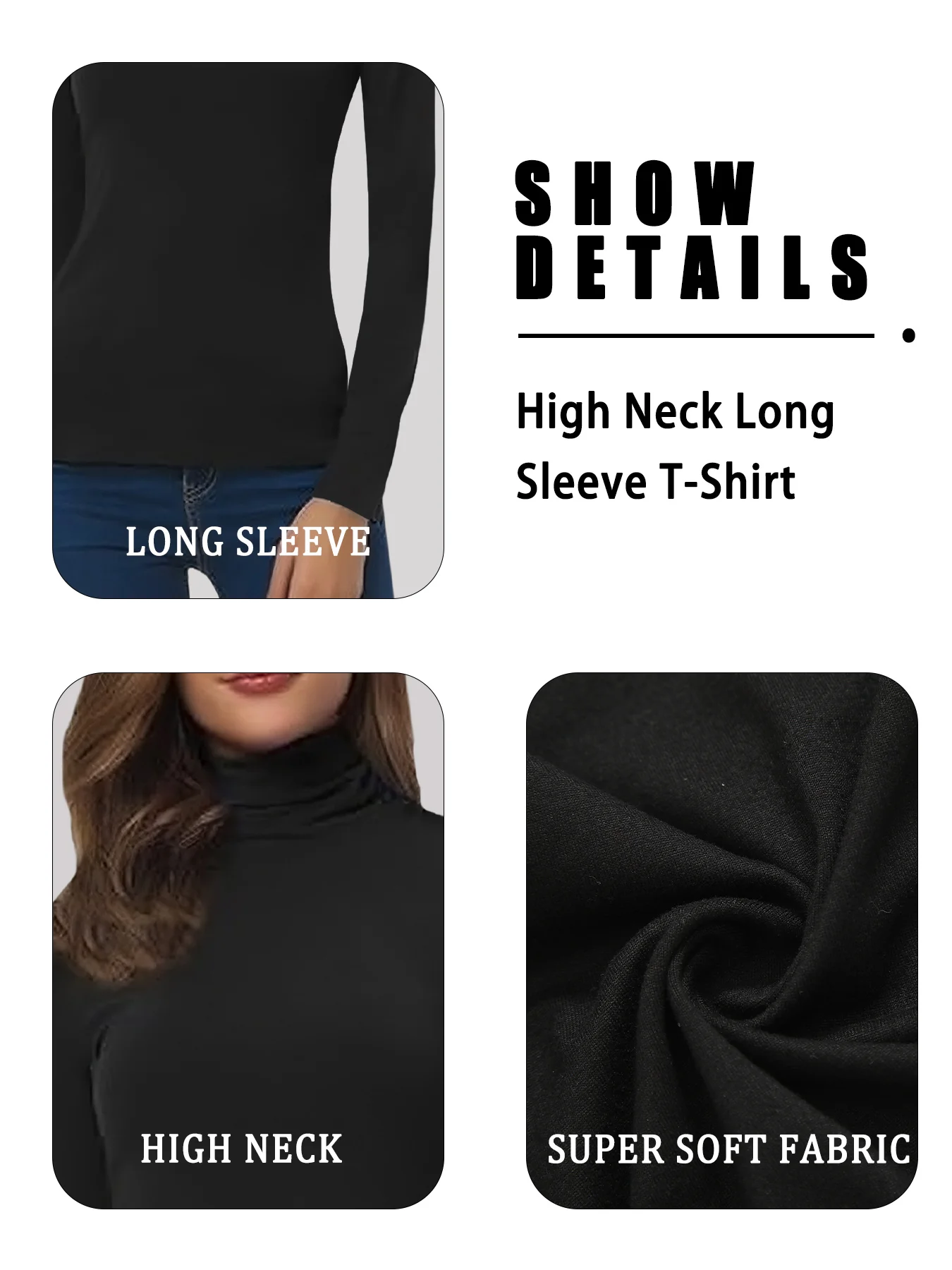 Damska koszulka z długim rękawem i wysokim dekoltem. Super elastyczne, jednokolorowe, codzienne koszulki. Koszulki sportowe do biegania, jogi i ćwiczeń