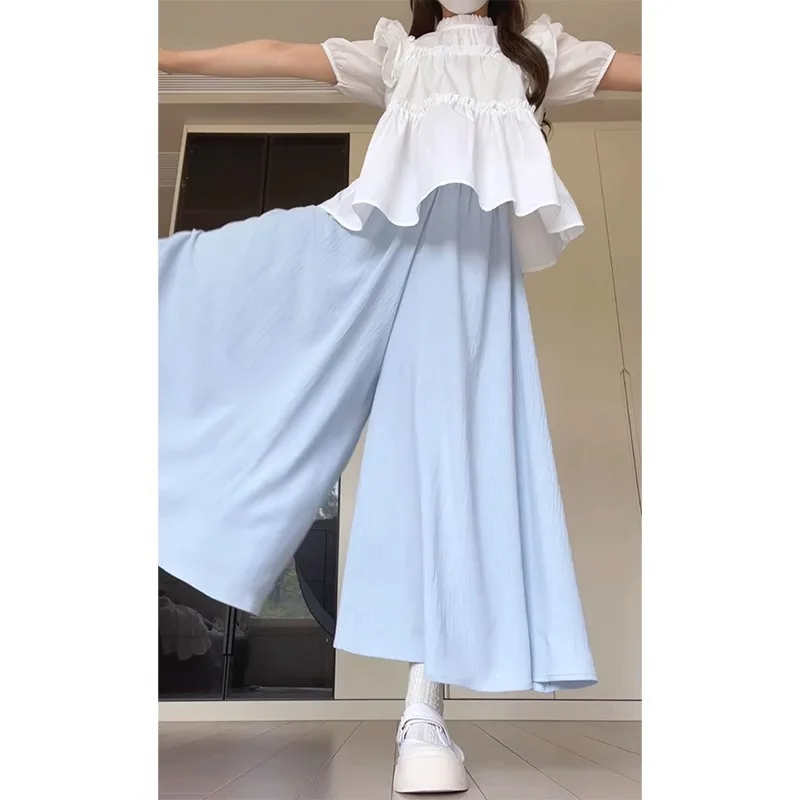 Pantalones de pierna ancha largos para mujer invierno de doble cubierta de lana de longitud completa flocado acanalado suave ropa de casa acolchado elasticidad con bandas acogedor