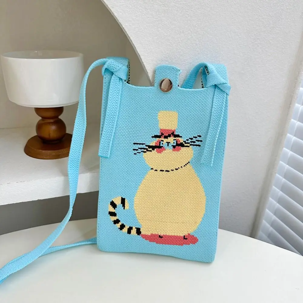 Mode Mini Gebreide Handtas Schattige Hoge Capaciteit Knoop Pols Tas Polyester Cartoon Schoudertas Voor Vrouwen