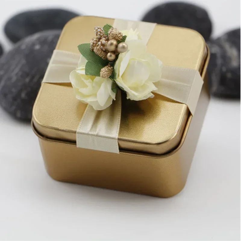 Mini Metal Storage Box Party Decor Tinplate Valentine\'s Day Gift Box Wedding Chocolate Candy Box With Flower Decor Packaging