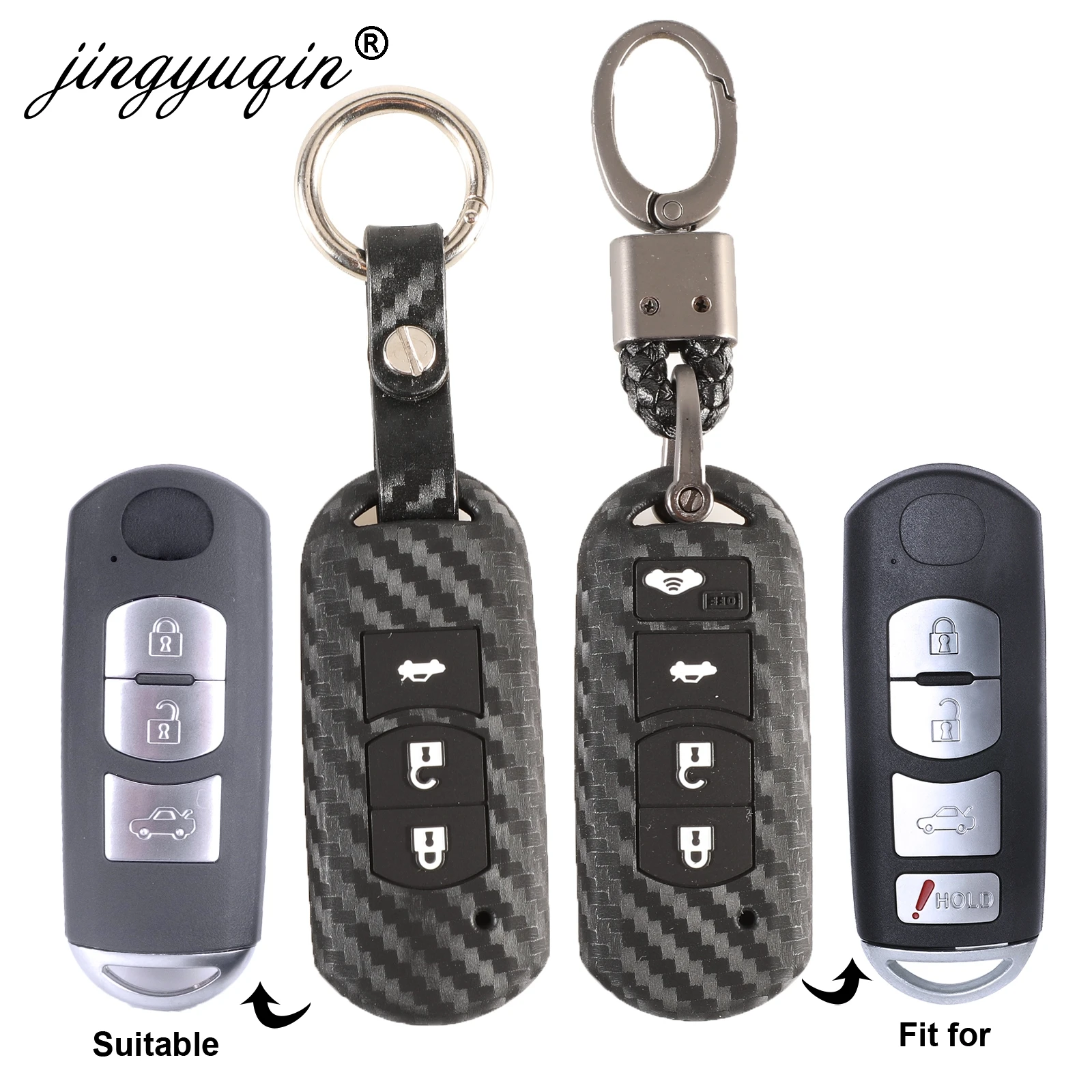 Carbon Silicone Car Key Cover FOB Case For Mazda 3 5 6 8 CX5 CX7 CX9 M6 GT Remote Key Ring Keychain Car-stying 3/4 Buttons