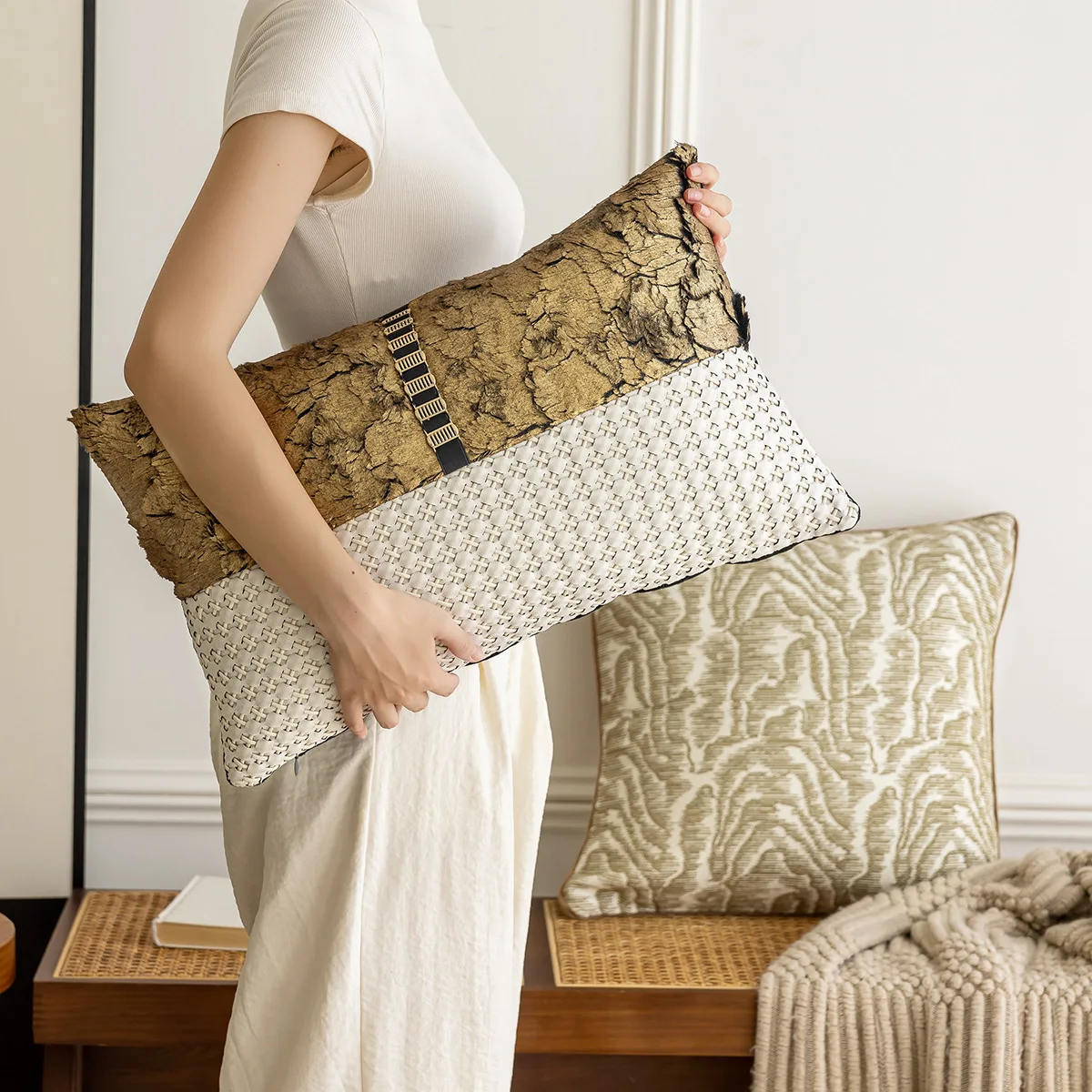 

Golden Luxury Patchwork Cushion Cover Advanced Vintage Texture Jacquard Pillow Case Living Room Bedroom Throw Pillow Covers