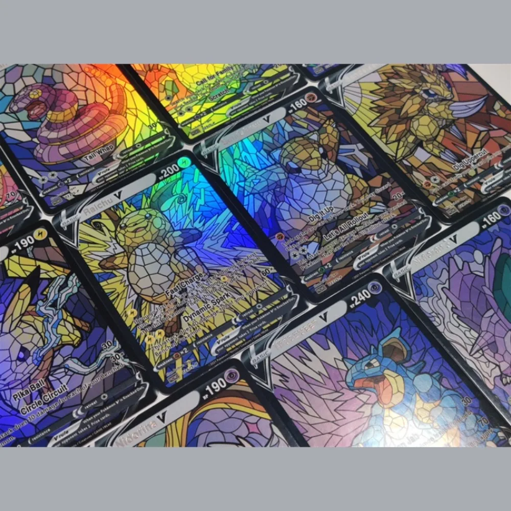 DIY Self Made Pokemons Pikachu Blastoise Flash Card Color Flash Hot Silver Anime Peripheral Game Collection Card Holiday Gift