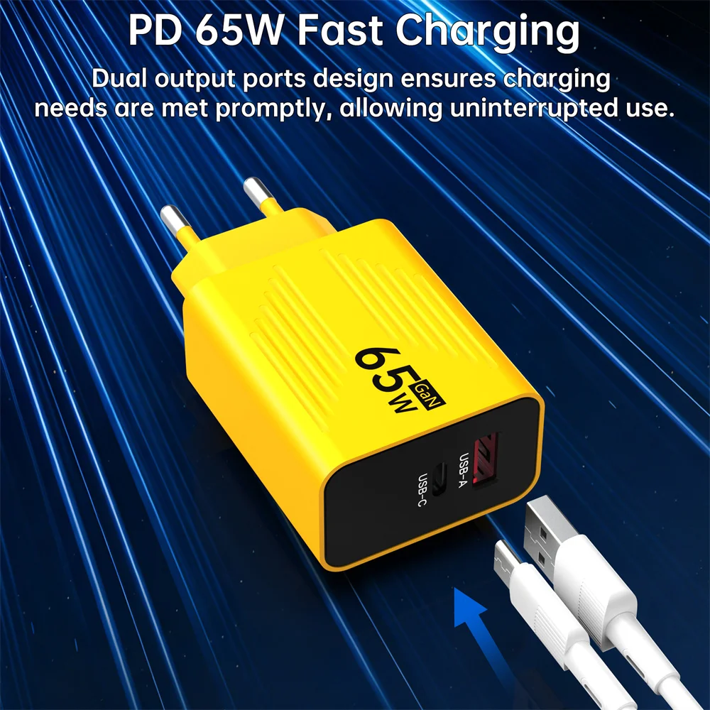 65W USB Fast Charger Type C Phone Plug Fast Charging Wall Adapter for iPhone Samsung Galaxy S23 Xiaomi 14 Mobile Phone Charger