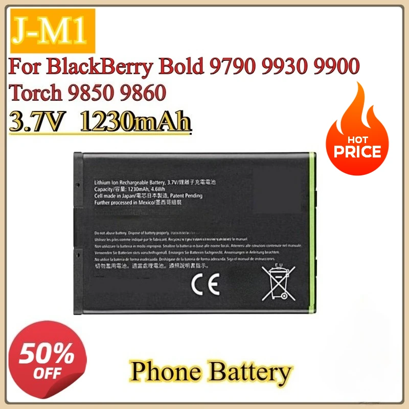 

New J-M1 JM1 Replacement Mobile Phone Battery 1230mAh for BlackBerry Bold 9790 9930 9900 Torch 9850 9860 JM1 Li-ion