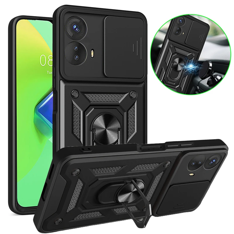 For Moto G53 XT2335-2 5G Case Slide Camera Lens Protect Armor Phone Case For Motorola Moto G53 G 53 Ring Holder Stand Back Cover