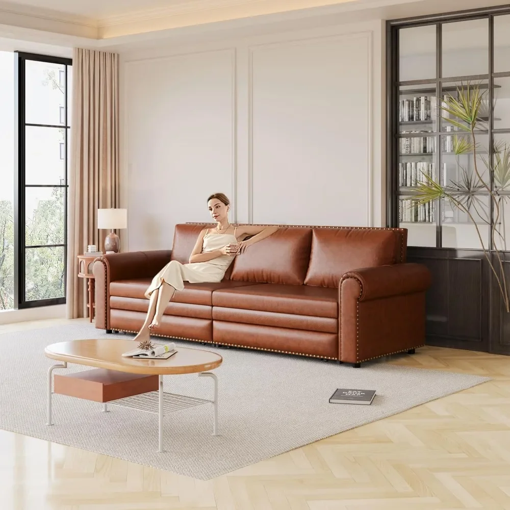 أريكة سرير بحجم كينج مقاس 93.7 بوصة أريكة قابلة للسحب من الجلد الصناعي 3 في 1 أثاث غرفة المعيشة قابل للتحويل