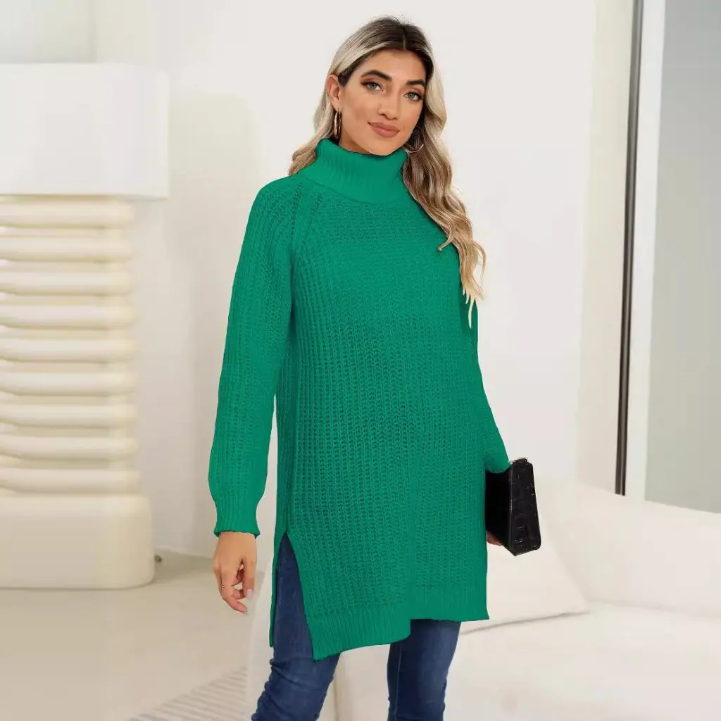 

Women's High-Neck Base Layer Thick Sweater European Fashion Simple Slit Design Autumn Winter New M679