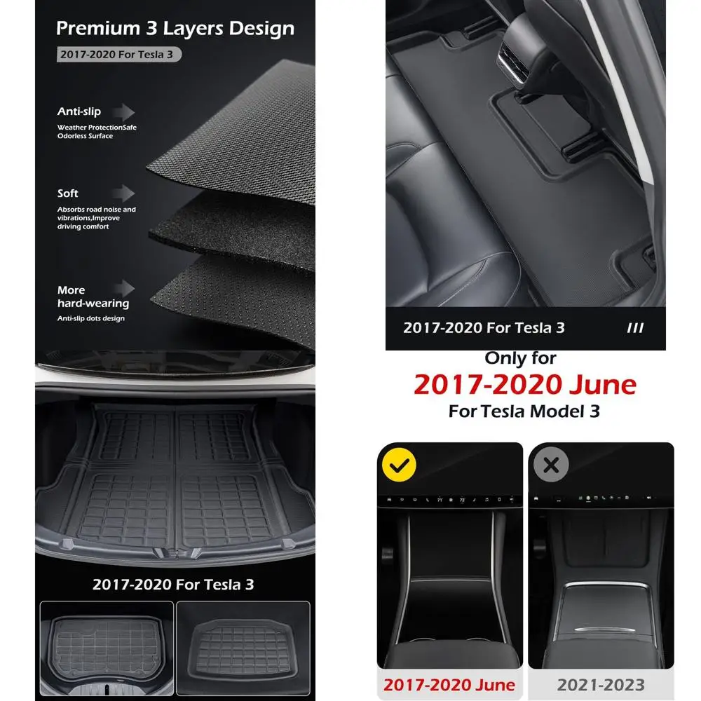 

for Tesla Model 3 Floor Mats 2020 2019 2018 2017, 6 PCS All Weather Floor Mats Trunk Rear Cargo Liners for Model 3 Accessories 2
