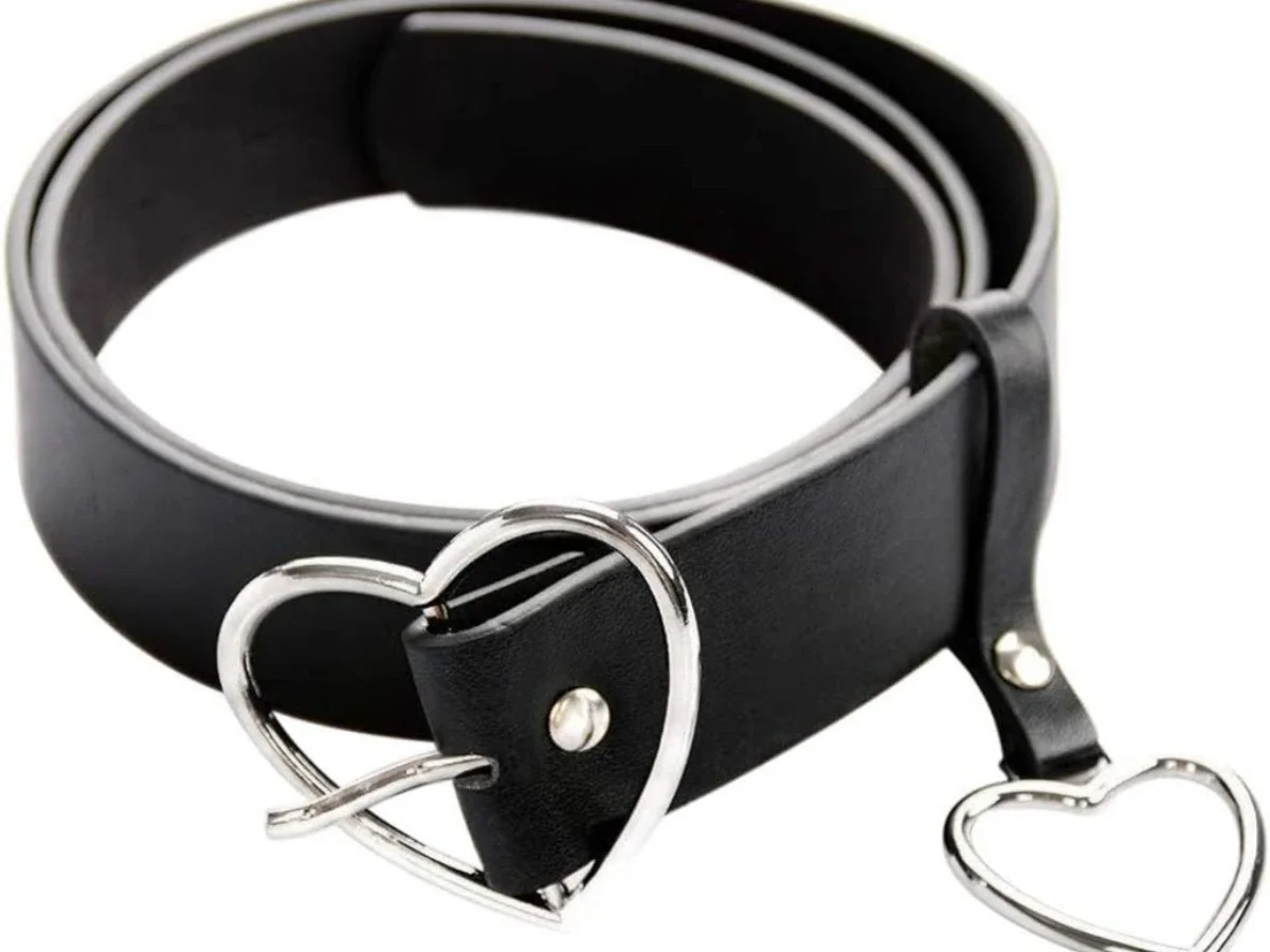 Heart Ring Buckle Belt Adjustable PU Leather Belt with Heart Shaped Metal Buckle Wide Black Waistband