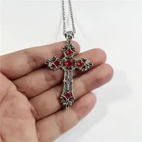 Simple Fashion Cross Gothic Baroque Christian Cross Pendant Necklace Micro-set Red Crystal Prayer Amulet Gift PendantAccessories