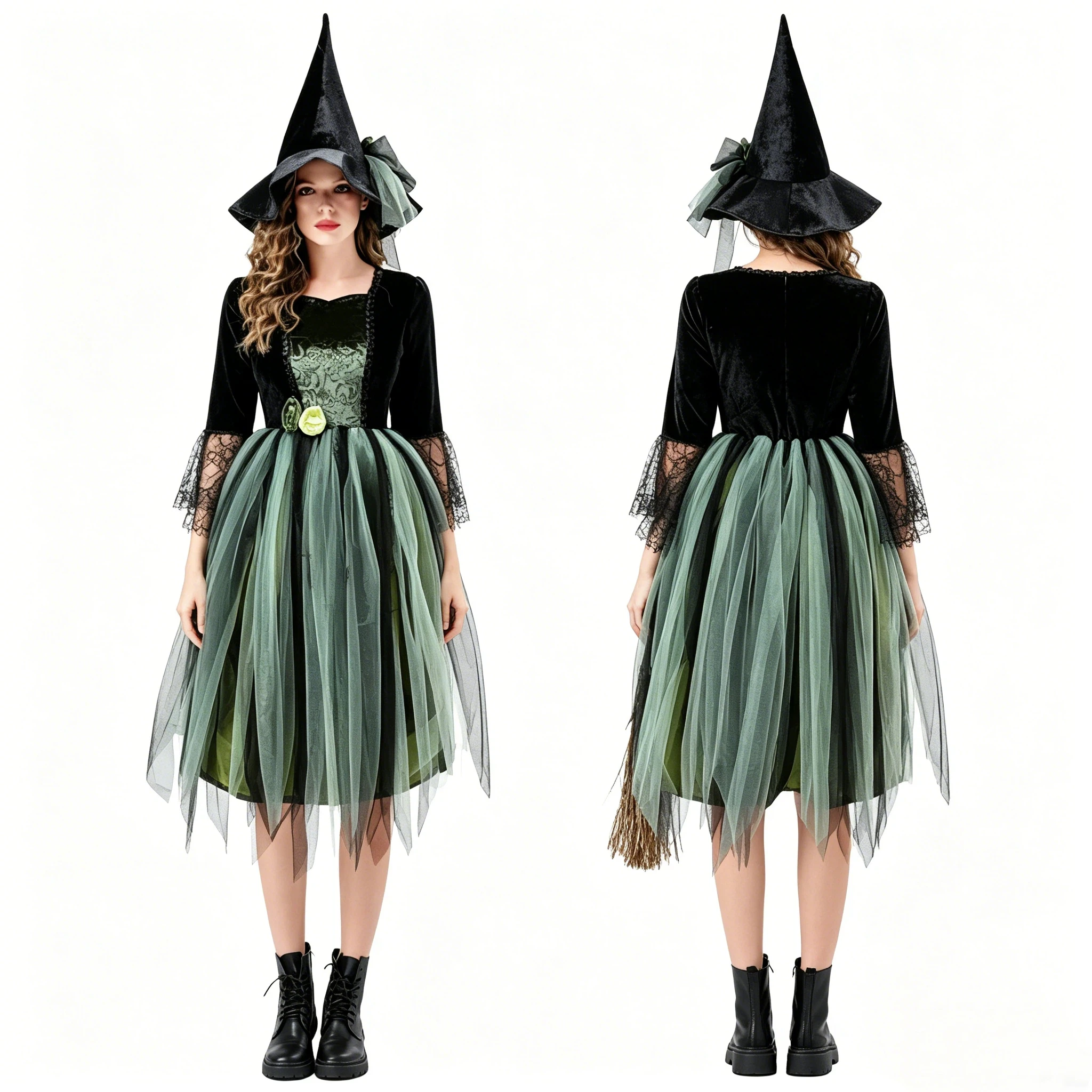 

Halloween Carnival Witch Adult Women Costume Gothic Vampire Long Sleeve Dress Cosplay Party Costumes