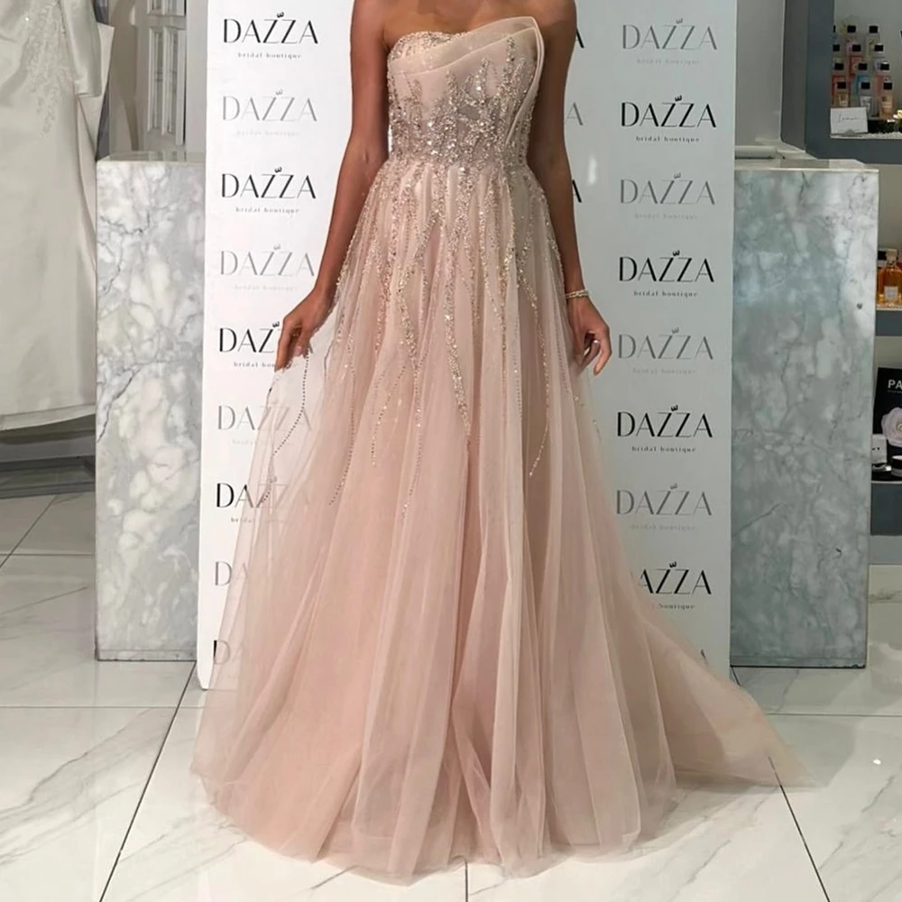 

Customized Mermaid Evening Dresses Floor-length Strapless Sleeveless Prom Gown Fashion Sequined Draped Backless Party Gown