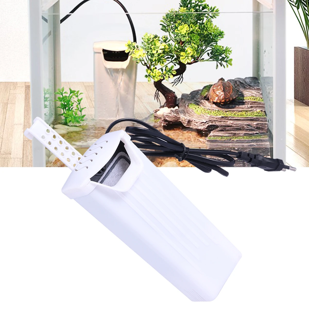 

Waterfall Aquarium Fish Filter Low Water Level Built-In Oxygen Pump Tank Accessories Quiet Adjustable Flow Purifying Reptile