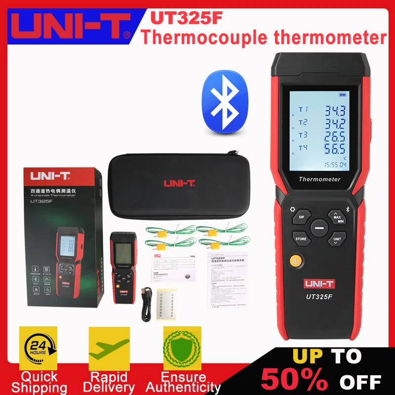 

UNI-T UT325F 4 Channel Digital Thermometer J/T/E/R/S/N/K Type Thermocouple Temperature Meter High Precision Bluetooth