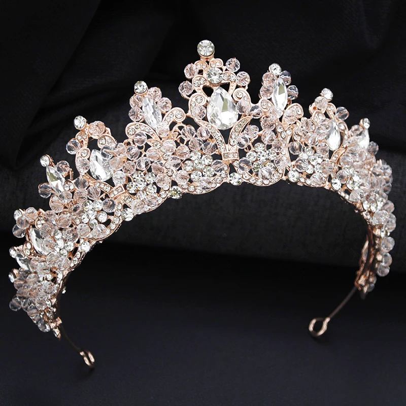 Luxury Rose Golden Colors Tiaras and Crowns Wedding Hair Jewelry Pageant Crown Bridal Tiara for Party Birthday Pageant