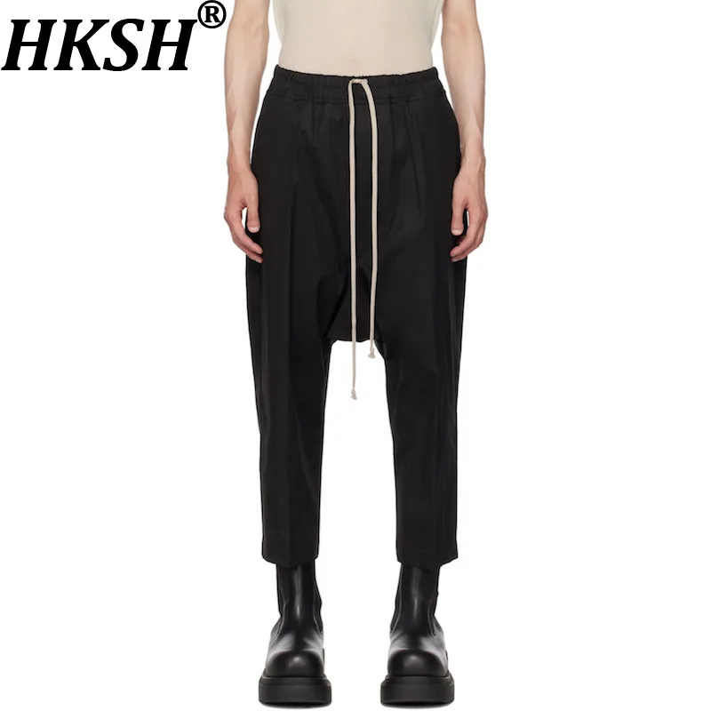 

HKSH Niche Design RO Dark High Street Harem Drop-crotch Trendy Men Cropped Cargo Pants Safari Style Hard Cotton Straight HK21505