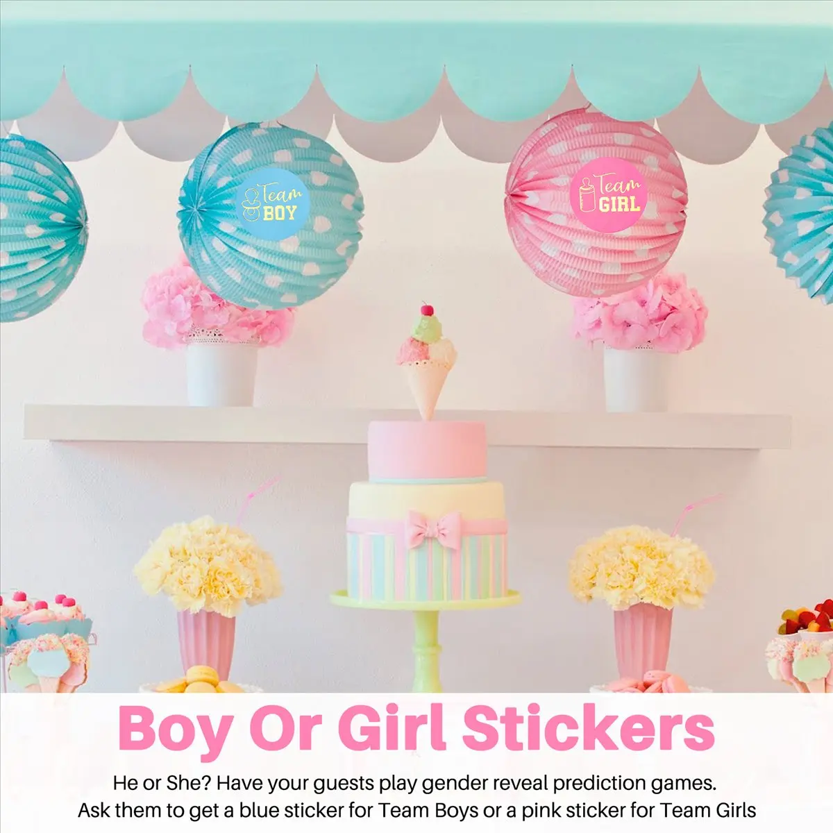MALL 48 Pieces Gender Reveal Stickers Games Team Boy & Team Girl Perfect Gender Reveal Party Supplies Boy and Girl Stickers