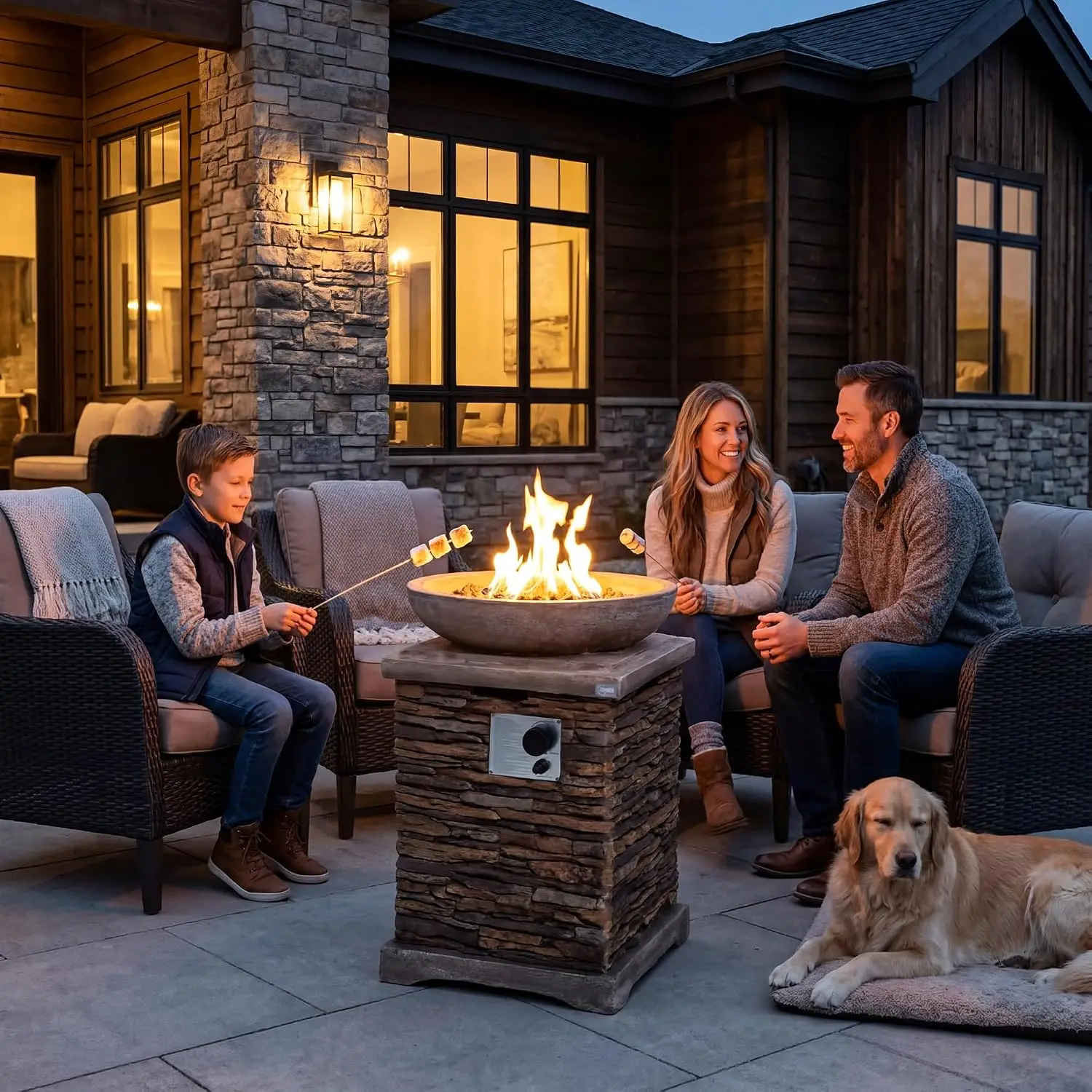 Outdoor Fire Pit Table w Faux Brown Compact Ledge Stone 20
