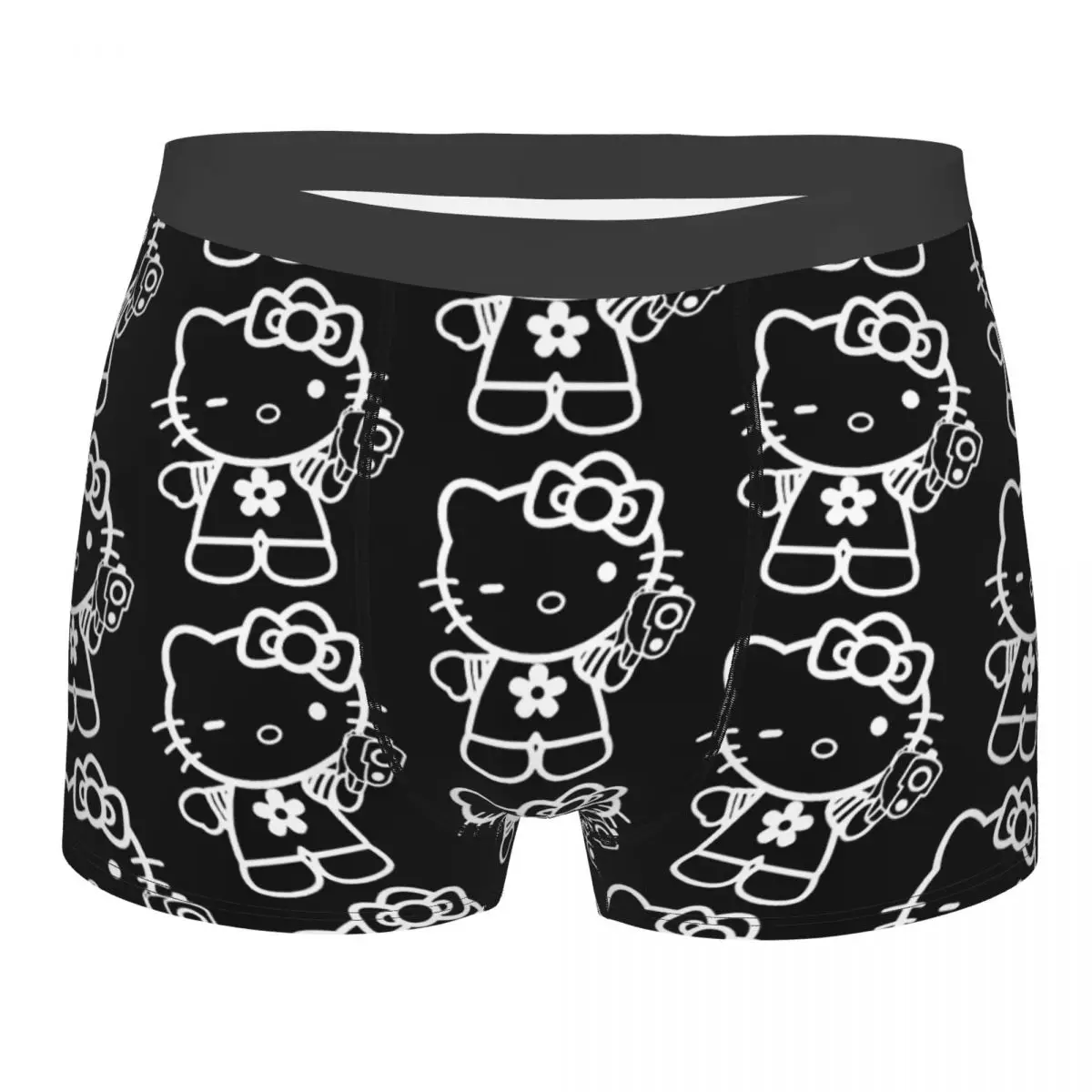 Funny Boxer Hello Kitty Dark Gothic Gun Shorts Panties Men\'s Underwear Breathable Underpants for Homme S-XXL