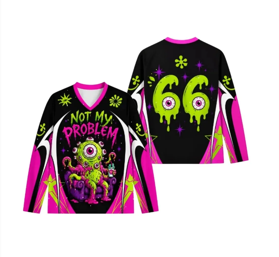 One-eyed Monster Pattern 3D Printing Men's V-neck Spring-Autumn Clothing Loose Breathable and Quick-Drying Sports Hip-Hop Shirt