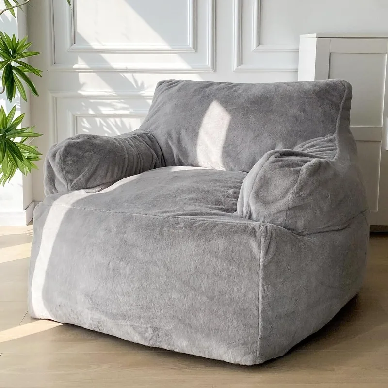 Giant Bean Bag Chair, Faux Fur Stuffed Bean Bag Couch with Filler Large Living Room Bean Bag Chair for Adults