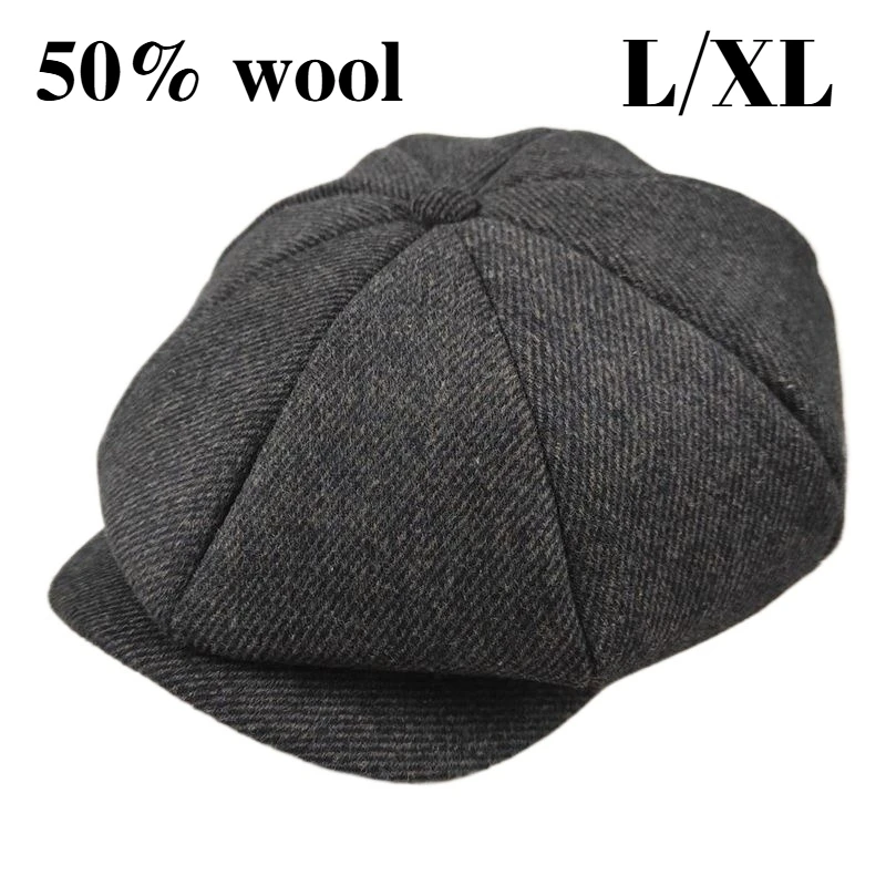 

Big Head Men Plus Size Berets Adult British Retro Felt Octagon Cap Women Winter Newsboy Hat Gatsby Flat Ivy Cap 56-58cm 59-60cm