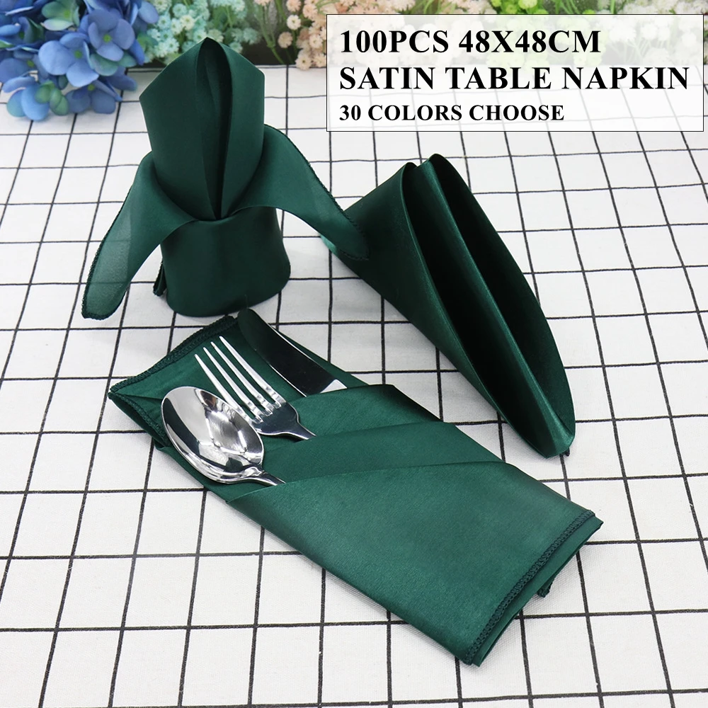 100pcs Sale Satin Table Napkin Washable Table Cloth Linen Napkins Event Party Wedding Decoration