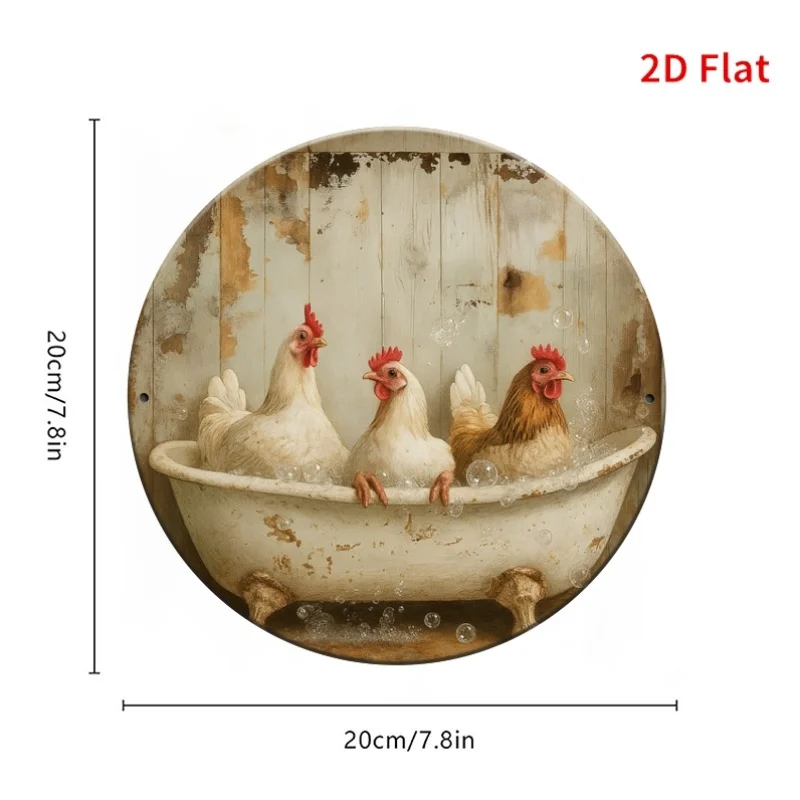 2D Flat - 2D Plane - 2D Plane, Pack of 4, 7.8 Inches, Chicken Butt Metal Round Sign, Easy to Hang, Suitable for Unique, Durable
