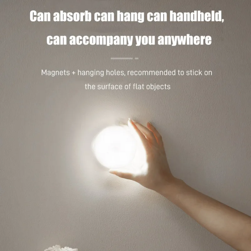 USB Rechargeable Induction Night Light With Magnetic Voiceactivated Round Cabinet LED Intelligent Induction Two-color Lighting