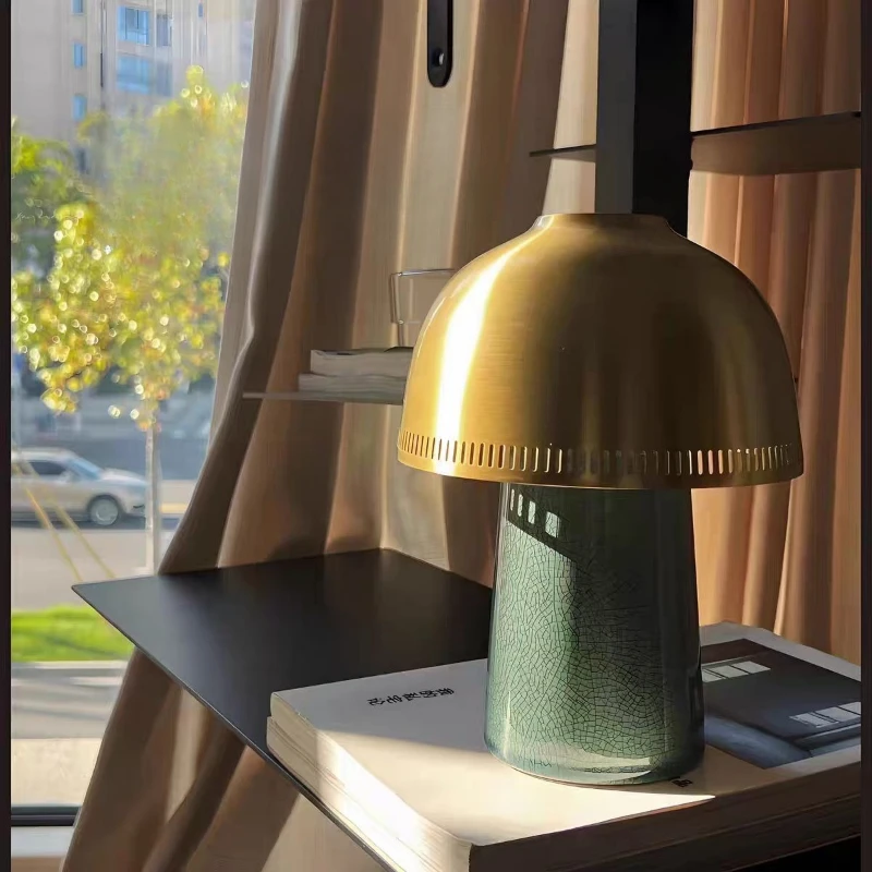 

Bedroom bedside lamp ceramic mushroom antique decoration portable charging desk lamp dimming desktop