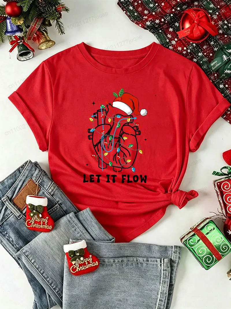 Let It Flow Heart Christmas T-Shirts,nurse Christmas Tee,cardiology T-Shirts,healthcare Worker Shirts,medical Student Tops Gift