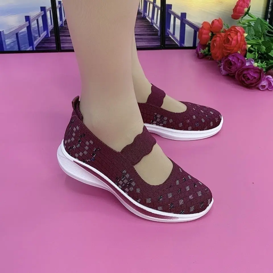 Fashion Non-slip Granny Shoes for Women Comfortable Summer Mesh Mary Jane Shoes Mom Plus Size 41 Female Wedges Flats Loafers