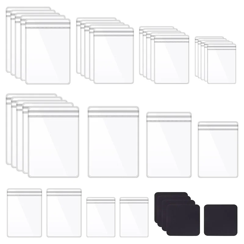 

ABWR-190Pcs 5 Sizes Clear PVC Jewelry Bag Self Seal Plastic Zipper Bag With Anti Tarnish Paper Tabs Strips Assortment Kit