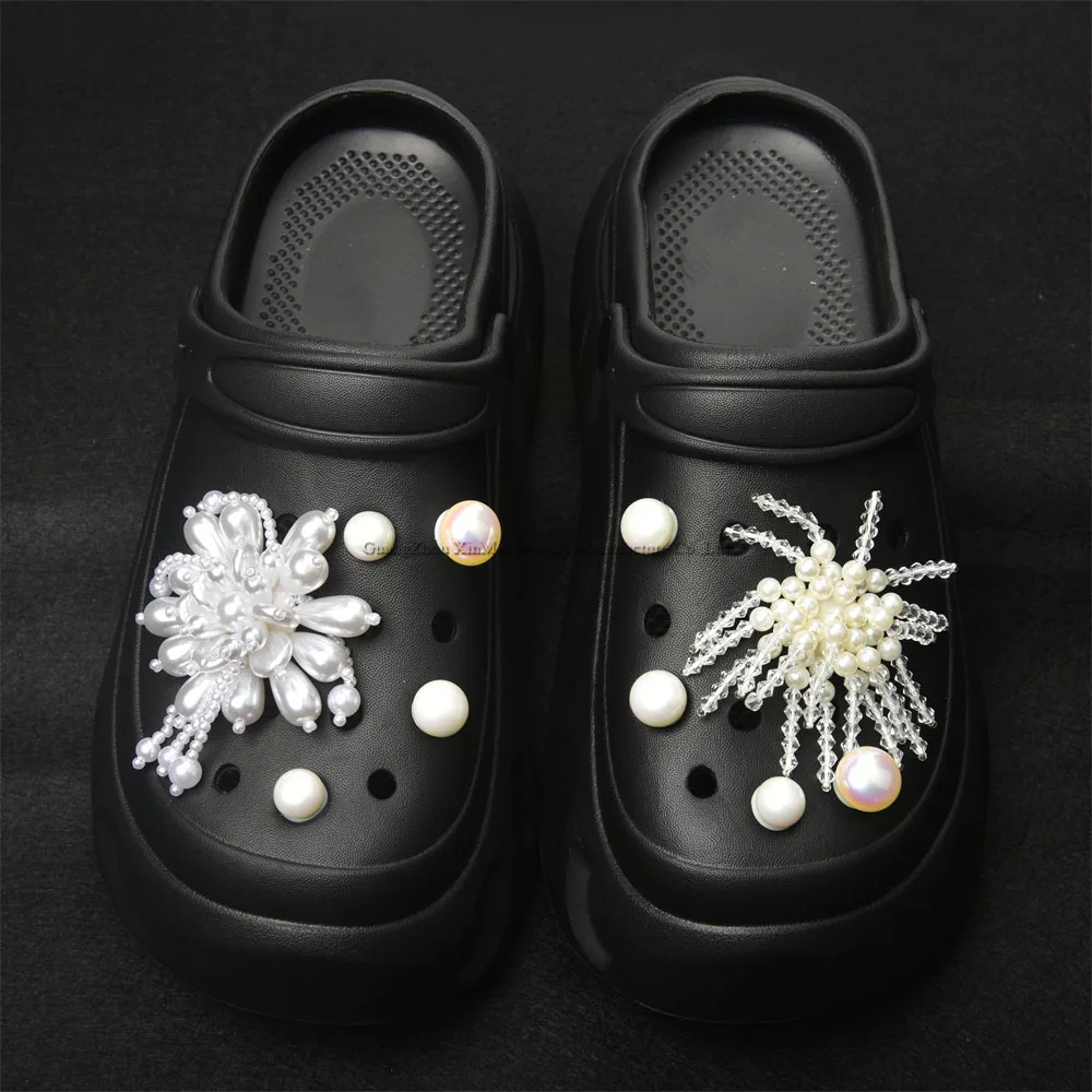 Fashion Pearl Rhinestone Buttons, Removable Crystal Charms Embellishment for Shoes,Diy Hole Shoes Flower Decorations image 4