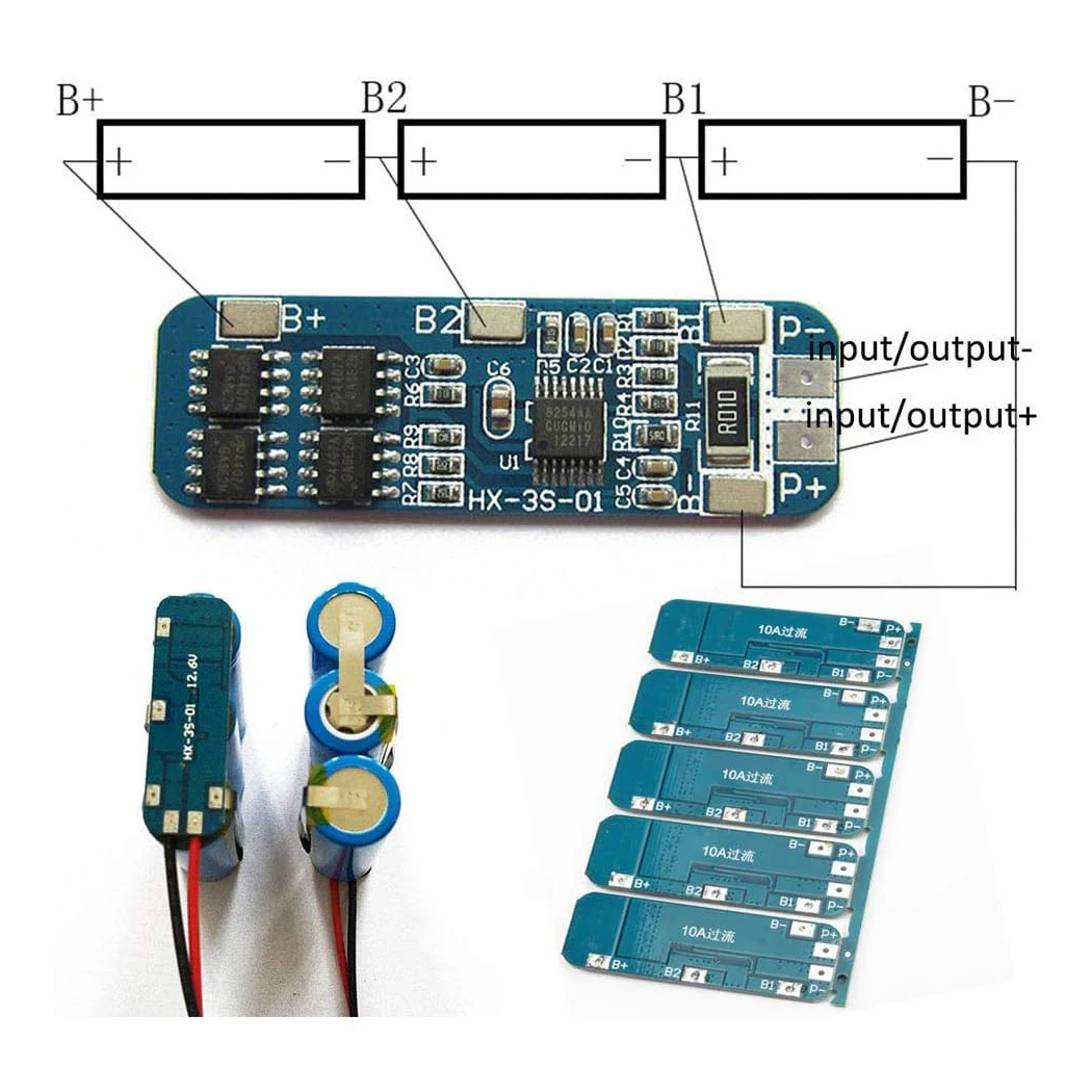 3S 12V 10A 18650 リチウム電池保護ボード BMS リチウムイオン充電器保護モジュール過充電/過放電防止など