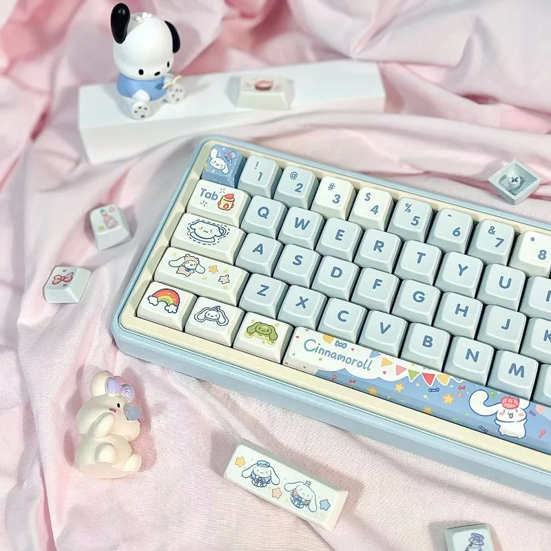 Sanrio Kawaii Cinnamoroll Keycaps  Cartoon Style PBT Mechanical Keyboard 95 Key Caps MDA Highly Cute Keyboard Accessories