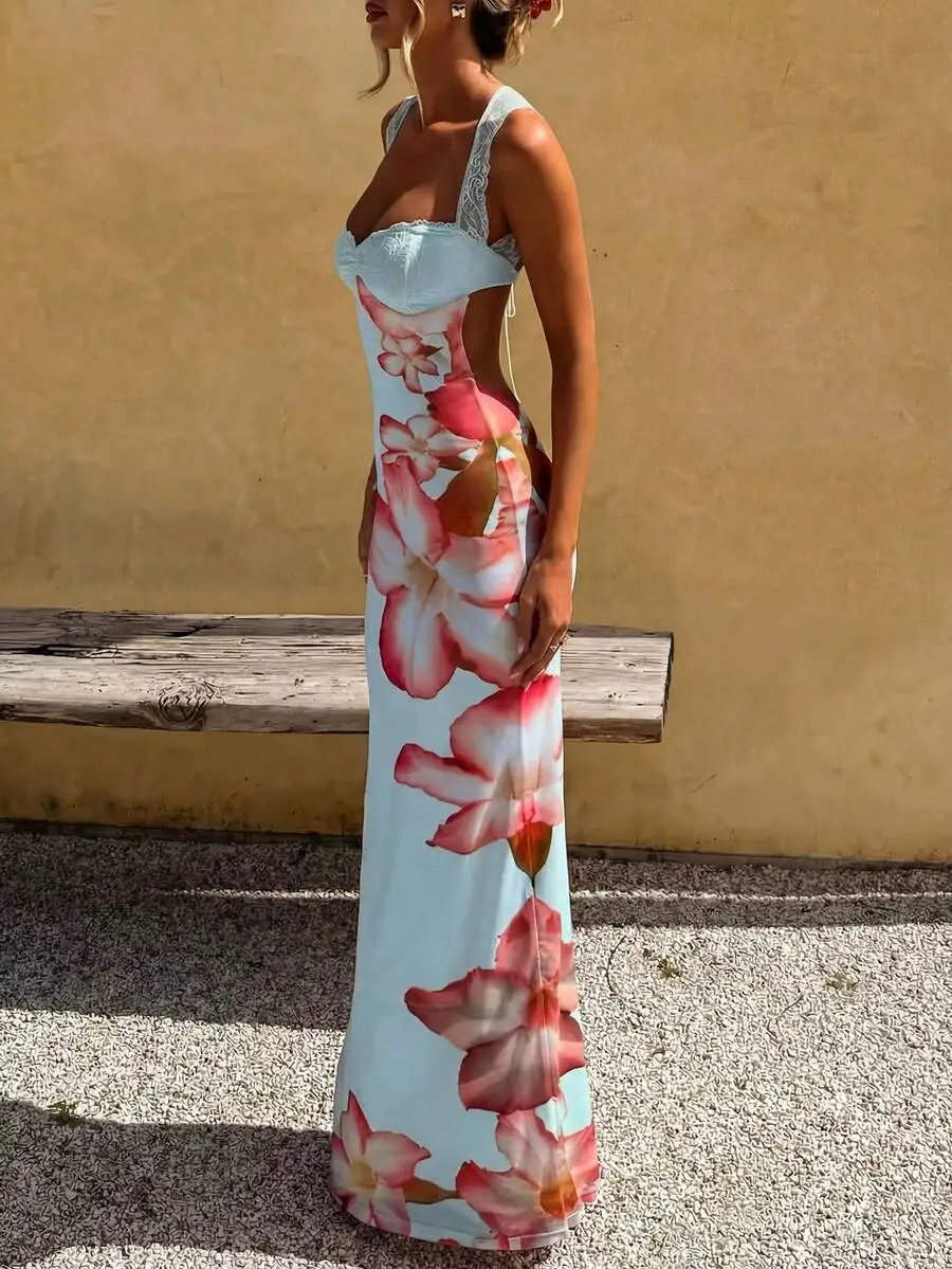

Elegant Floral Lace Maxi Dress For Women Summer Casual Vacation Party