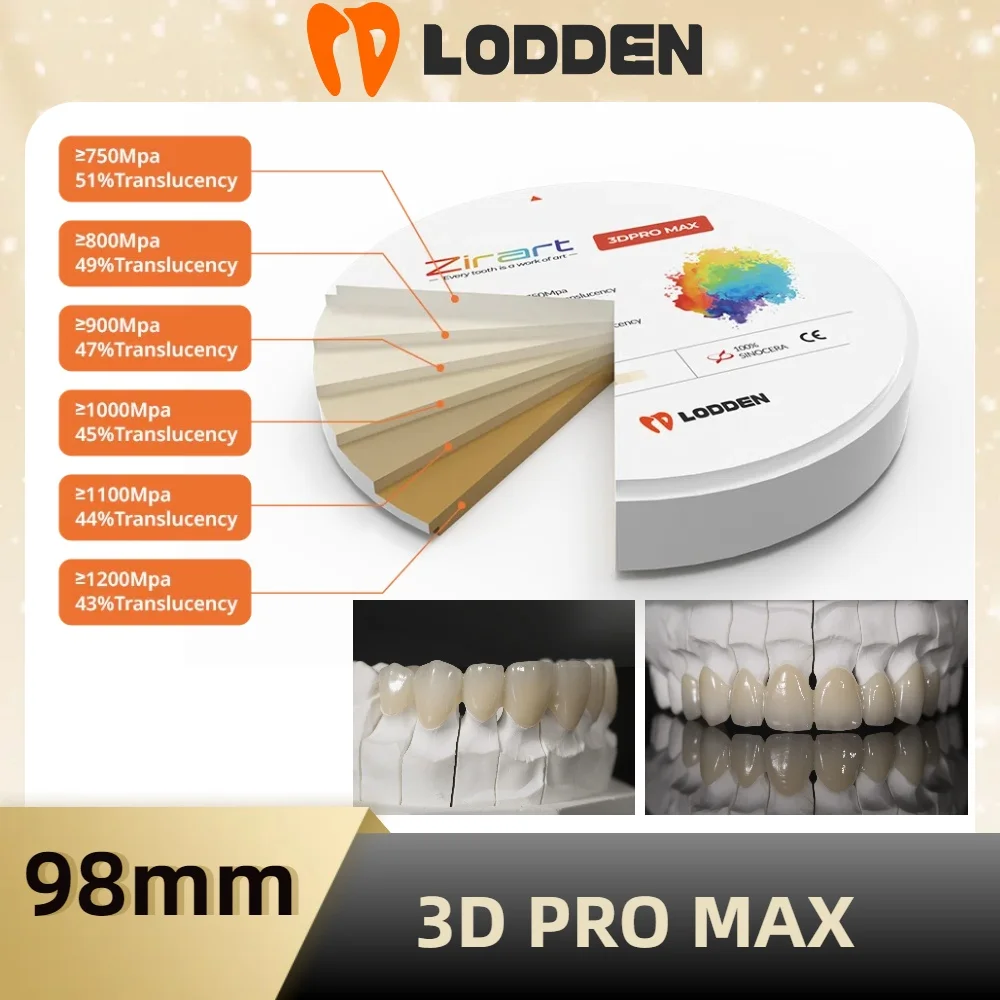 

Многослойный блок циркония 98 мм 3D PRO MAX 10-25 мм VITA 16-цветный многослойный циркониевый диск с открытой системой для стоматологического материала CAD CAM