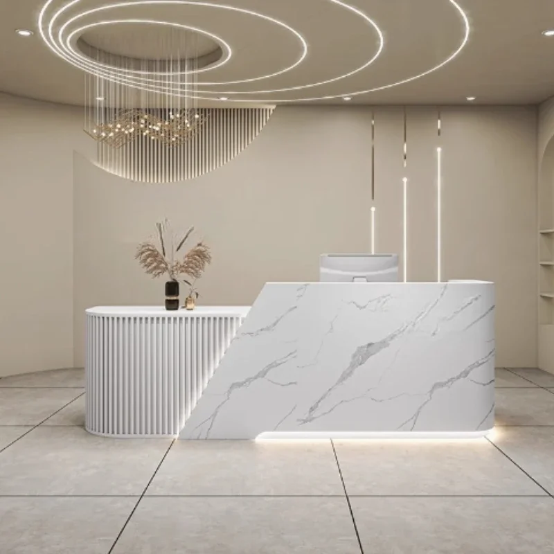 

Elegant Drawers Beauty Reception Desks Counter Bar Front Lectern Cashier Center Office Schreibtisch Counter Commercial Furniture